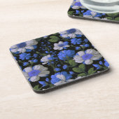 Elegante silberblaue, elegante Retrofloralen Getränkeuntersetzer (Linke Seite)