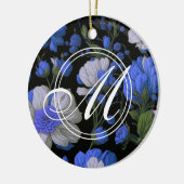 Elegante silberblaue, elegante Retrofloralen Keramik Ornament (Links)