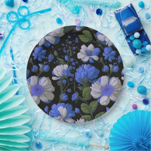 Elegante silberblaue, elegante Retrofloralen Pappteller (Party)