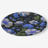 Elegante silberblaue, elegante Retrofloralen Pappteller (Schrägansicht)