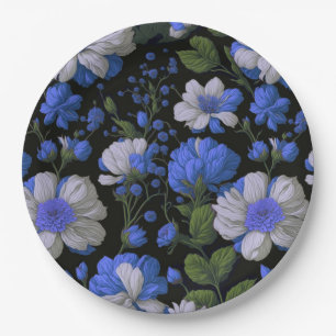 Elegante silberblaue, elegante Retrofloralen Pappteller