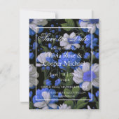 Elegante silberblaue, elegante Retrofloralen Save The Date (Vorderseite)