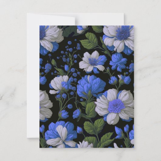Elegante silberblaue, elegante Retrofloralen Save The Date (Rückseite)