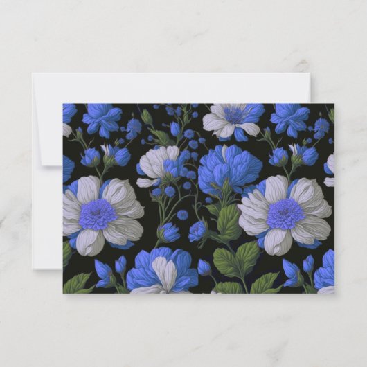 Elegante silberblaue, elegante Retrofloralen Save The Date (Rückseite)