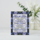 Elegante silberblaue, elegante Retrofloralen Save The Date (Stehend Vorderseite)