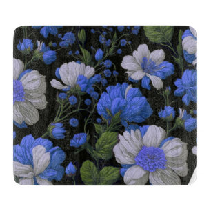 Elegante silberblaue, elegante Retrofloralen Schneidebrett