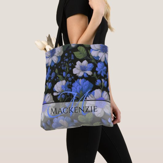 Elegante silberblaue, elegante Retrofloralen Tasche (Von Nahem)