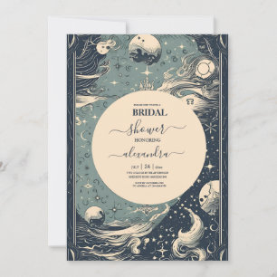 Elegante Silberblaue Tarot-Junggesellinnenabschied Einladung
