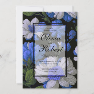 Elegante silberblaue weiße elegante Retro-Blumen Einladung