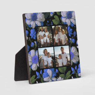 Elegante silberblaue weiße elegante Retro-Blumen Fotoplatte