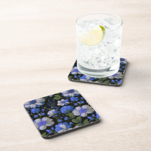 Elegante silberblaue weiße elegante Retro-Blumen Getränkeuntersetzer
