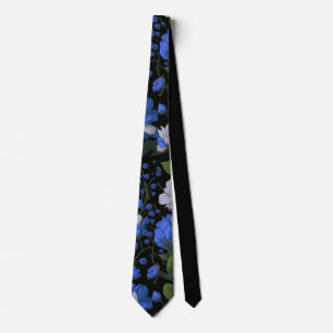 Elegante silberblaue weiße elegante Retro-Blumen Krawatte