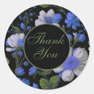 Elegante silberblaue weiße elegante Retro-Blumen Runder Aufkleber