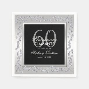 Elegante Silberdiamanten zur 60. Hochzeitstagfeier Serviette