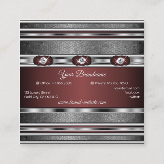Elegante Silbereffekte Burgund mit Imitate Diamond Quadratische Visitenkarte (Rückseite)