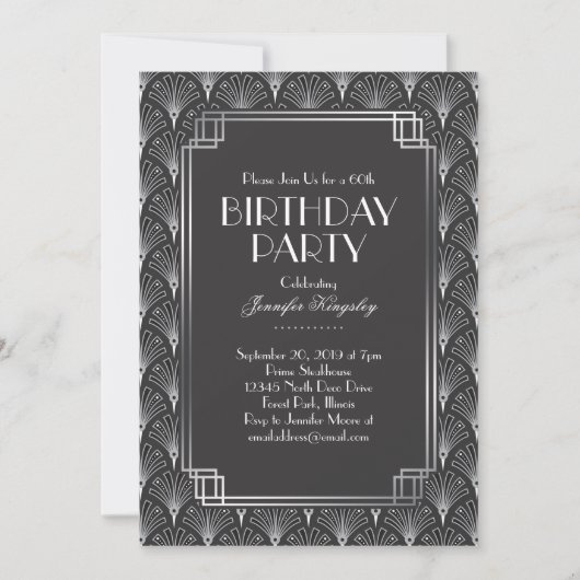 Elegante Silberfans Art Deco Einladung (Vorderseite)