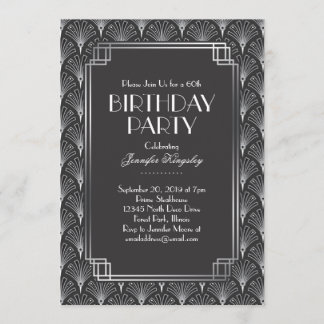 Elegante Silberfans Art Deco Einladung