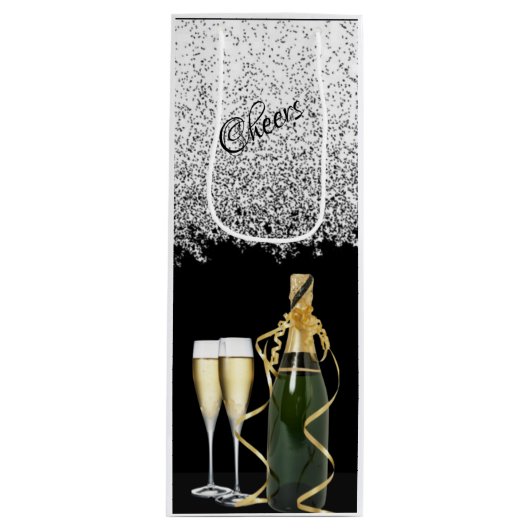 Elegante Silberflasche und Gläser Weinbeutel Geschenktüte Für Weinflaschen (Vorderseite)