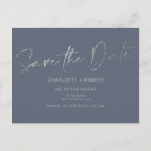 Elegante Silberfolie blaue Hochzeit speichern das Ankündigungspostkarte (Vorderseite)