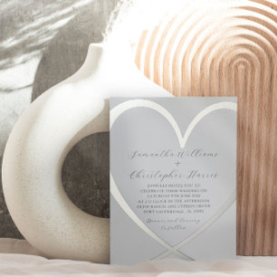 Elegante Silberfolie Herz Dusty Blue Wedding Folieneinladung