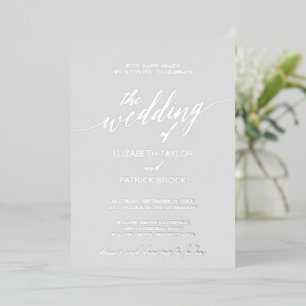 Elegante Silberfolien-Kalligrafie   Graue Hochzeit Folieneinladung