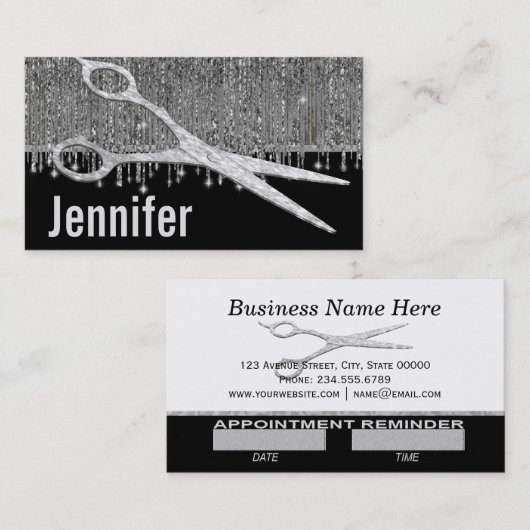 Elegante Silberglymne - Haarstylistische Ernennung Terminkarte (Vorne/Hinten)