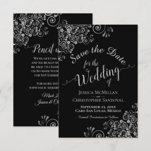 Elegante silbergraue Rüschen auf schwarzer glamour Save The Date
