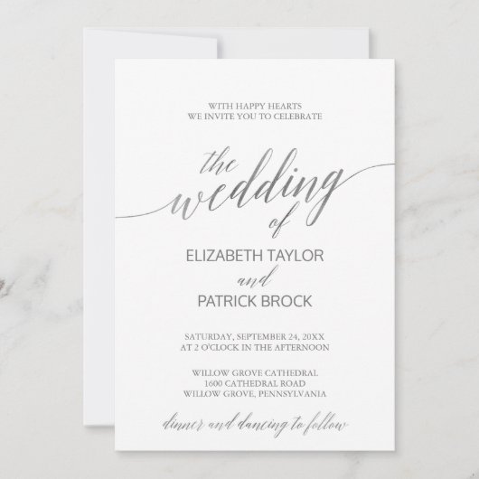 Elegante Silberkalligraphie, die Hochzeit von Einladung (Vorderseite)