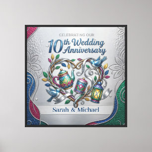 Elegante silberne 10. Zinn-Aluminium-Hochzeitstags Leinwanddruck