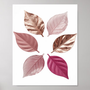 Elegante silberne BLÄTTER IN VERSCHIEDENEN FARBEN Poster