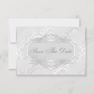 Elegante silberne Damast-Hochzeit Save The Date