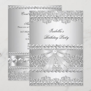 Elegante silberne Diamant weiße Hochzeit Geburtsta Einladung
