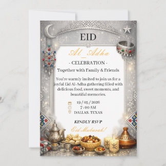 Elegante silberne Eid al-Adha-Feier-Einladung Einladung