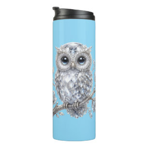 Elegante silberne Eulen-Botanik-Magie-Nacht-Deko Thermosbecher