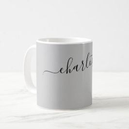 Elegante silberne Farbe moderne Name personalisier Kaffeetasse