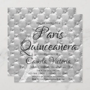 Elegante silberne Feier Paris Quinceañera Einladung