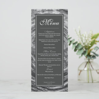 Elegante silberne Flüssig-Chrom-Wasser-Hochzeit Menükarte