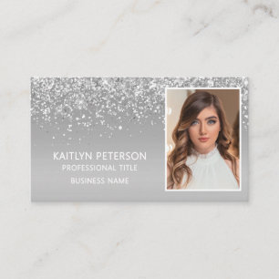 Elegante silberne Glitter-Foto-QR-Code-Karte Visitenkarte