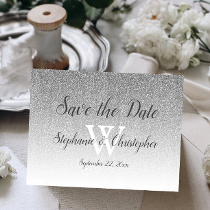 Elegante silberne Glitter-Hochzeit 'Save the Date' Postkarte