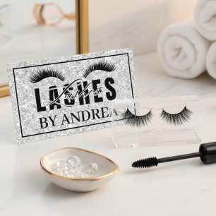 Elegante silberne Glitter-Wimpern Custom Beauty Visitenkarte