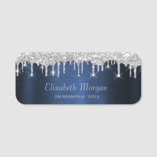 Elegante silberne Glittertropfen Navy Blau Namensschild
