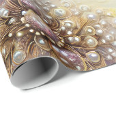 Elegante silberne goldene Federn, Perlen und Perle Geschenkpapier (Rolleneckpunkt)