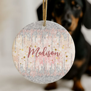 Elegante silberne goldene Rose tropfender Glitter Keramik Ornament