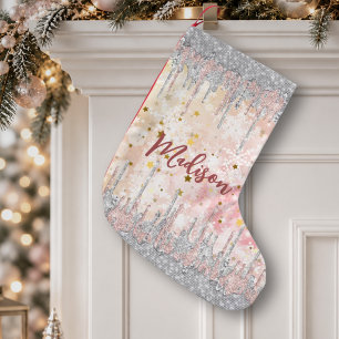 Elegante silberne goldene Rose tropfender Glitter Kleiner Weihnachtsstrumpf