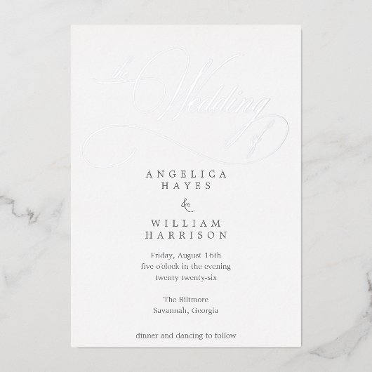 ELEGANTE SILBERNE HOCHZEITSEINLADUNG IM SCHRIFTDES FOLIENEINLADUNG (Vorderseite)