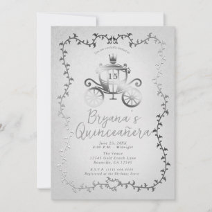 Elegante silberne Kutsche Storybook Quinceañera Einladung