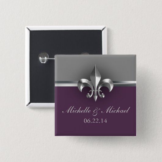 Elegante silberne lila Lilie Button (Vorne & Hinten)