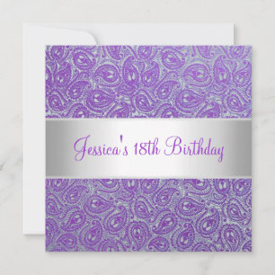 Elegante silberne lila Paisley-Party-Einladung Einladung