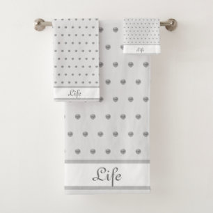 Elegante silberne metallische Optik Tupfen Badhandtuch Set
