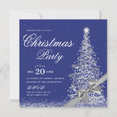 Elegante silberne Navy-Winter-Weihnachtsbaumschlei Einladung (Vorderseite)